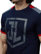 The Souled Store | Justice League Logo Mens and Boys | Graphic Printed Cotton 100% | Drop Cut Round Neck T-Shirts Navy Blue Colo