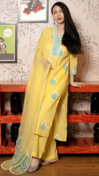 ANNI DESIGNER Women s Viscose Rayon Kurta with Trousers and Dupatta, Mustard, 46
