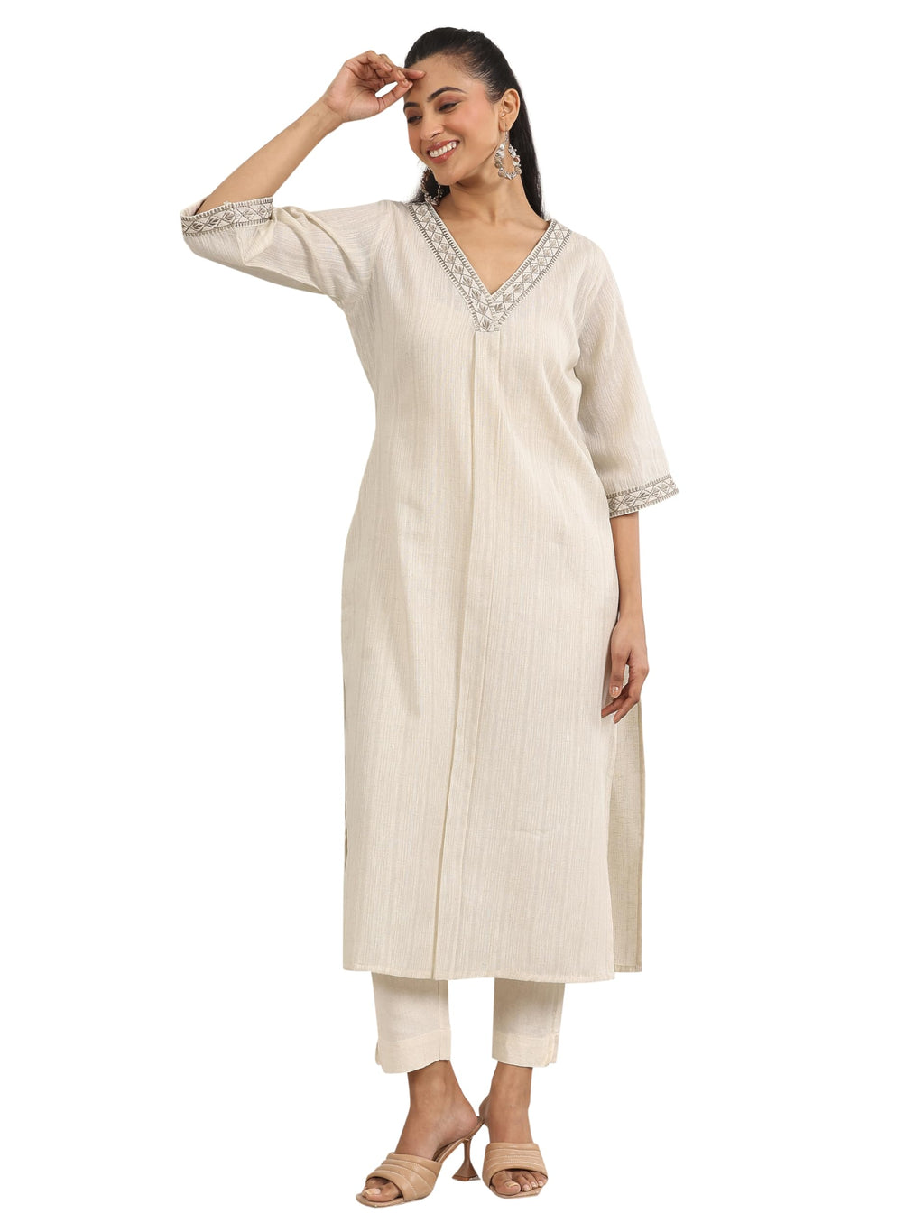 Libas WomenS Cotton Blend Solid Straight Kurta (29469O_Off White_M)