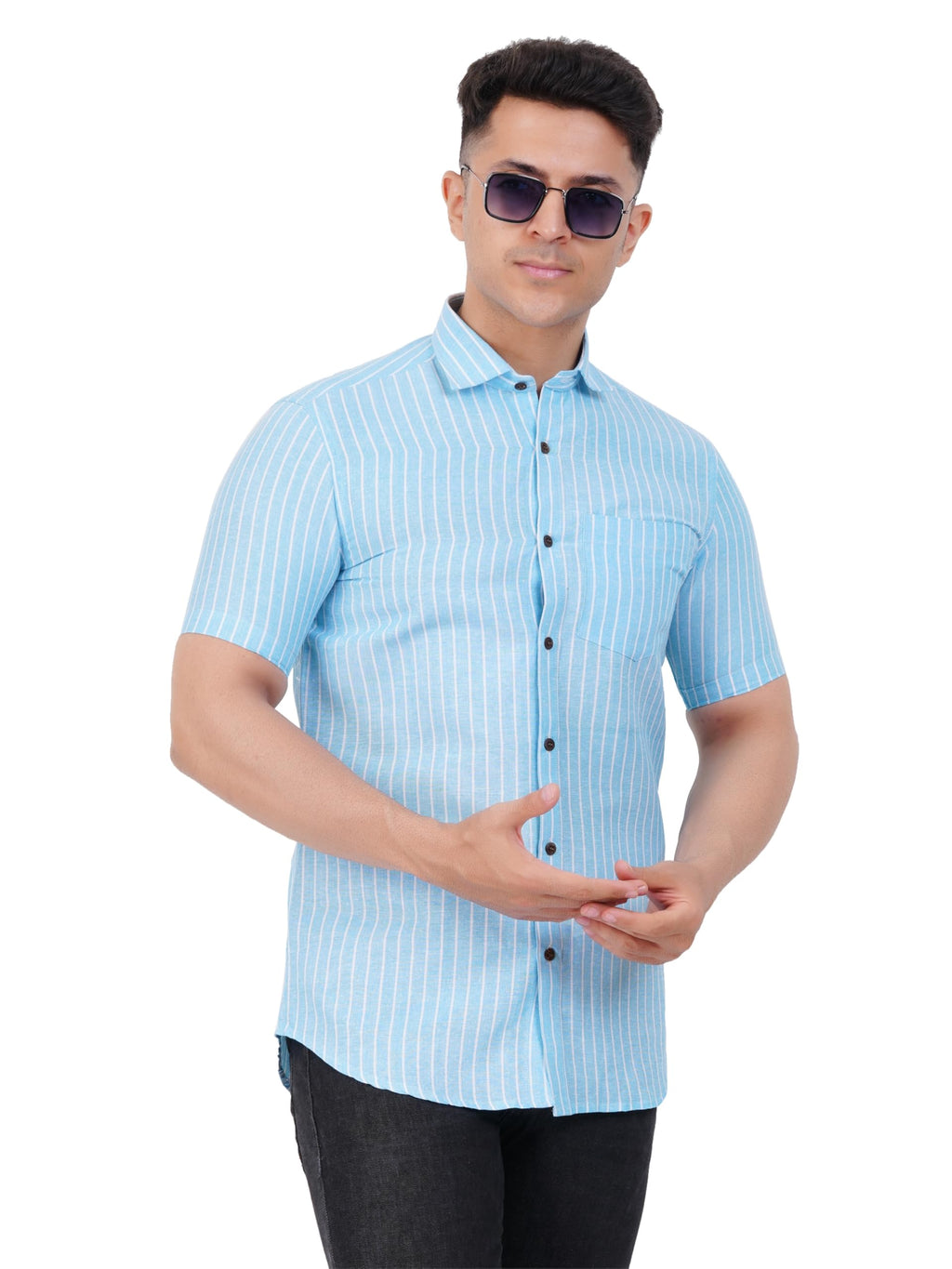 Mens Striped Regular fit Cotton Casual Shirt Blue