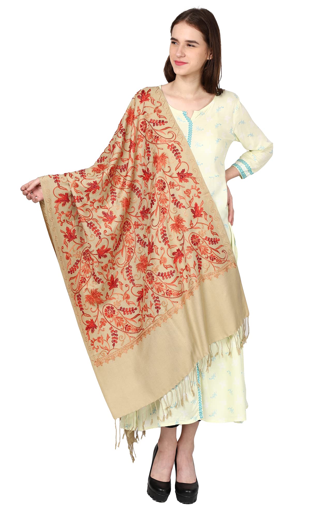 Weavers Villa WomenS Kashmiri Aari Embroided Floral Cashmilon Stoles, Shawls, Wraps, 70Cm X 200Cm