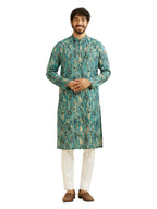 Manyavar MenS Viscose Blend Abstract Print Long Kurta (Green,M)