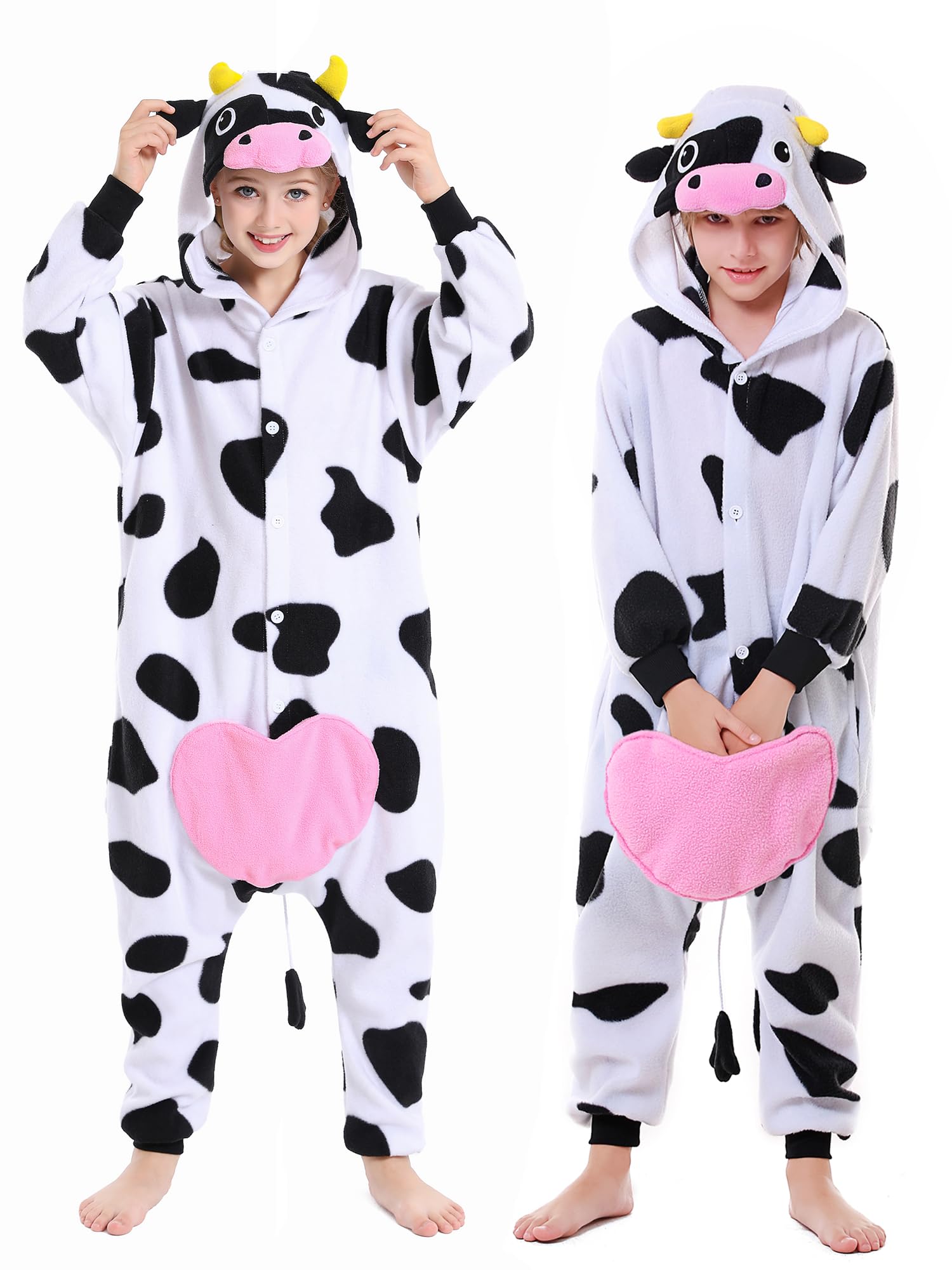CANASOUR Cow Onesie Kids Halloween Cosplay Costume Girls One Piece Pjs Anime Unisex Hoodie Pajamas For 10-12 Years Boys Party Py