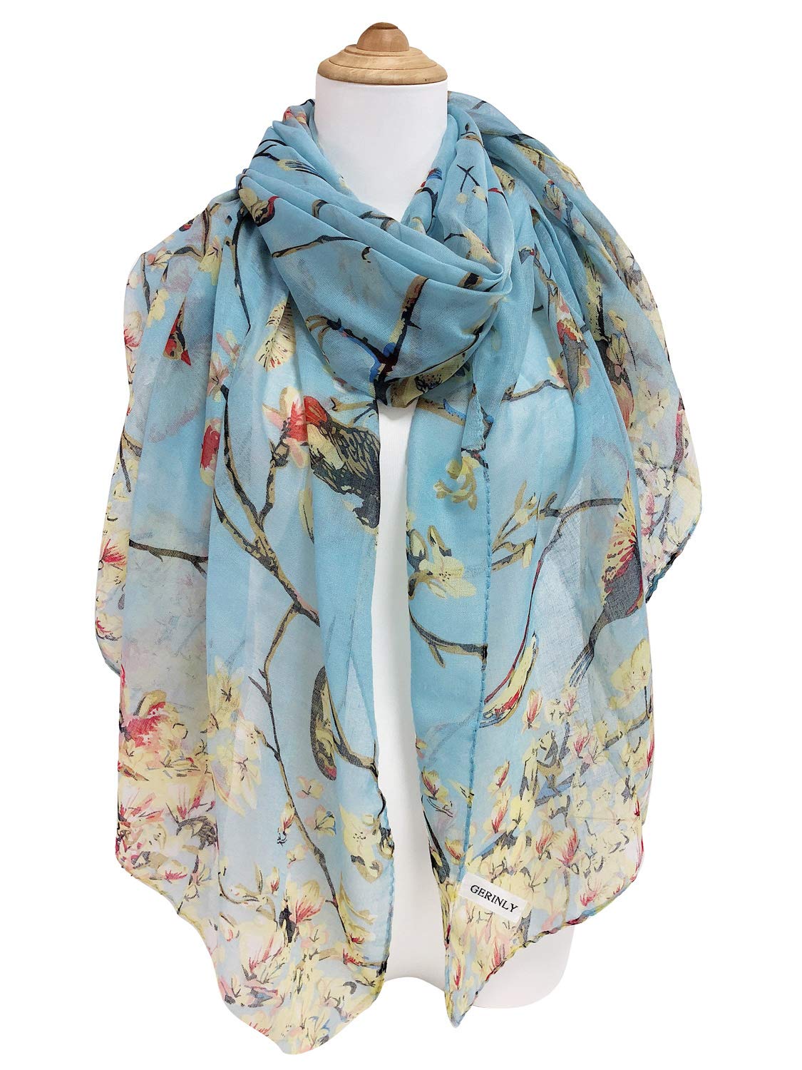 GERINLY Scarfs for Women Lightweight Birds Florals Scarves for Winter Outfits Accessories Head Wear Shawl