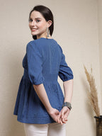 Stylum Womens Self Woven Kantha Cotton Peplum Top