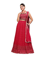 Stylum Womens Embroidered Georgette Lehenga & Blouse with Dupatta (LEHMAGENTAMANNAT42_Magenta, XL)