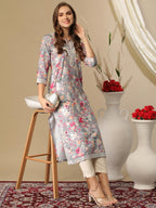 ANNI DESIGNER Kurta Straight Fit Rayon Women s, grey, 2XL