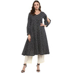 Idalia Cotton Blend Kurta Set For Women, 3/4 Sleeve, Calf-Length, Elegant Design For Special Occasions Navy Blue