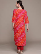 Ishin Women'S Cotton Blend Multicolor Bandhani Printed A-Line Kurta
