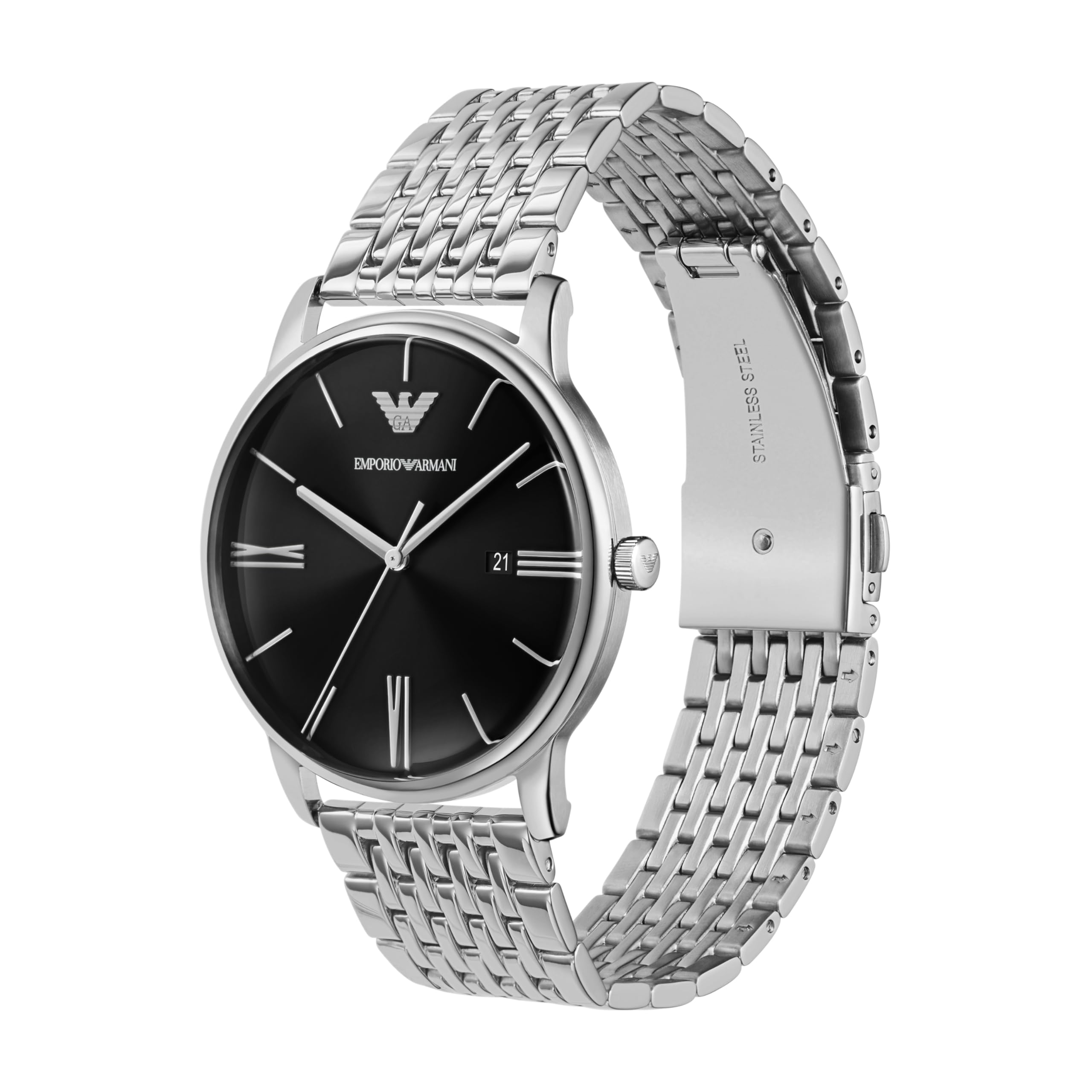 Emporio Armani Men's Three-Hand Date Silver Stainless Steel Bracelet Watch (Model: AR11600)