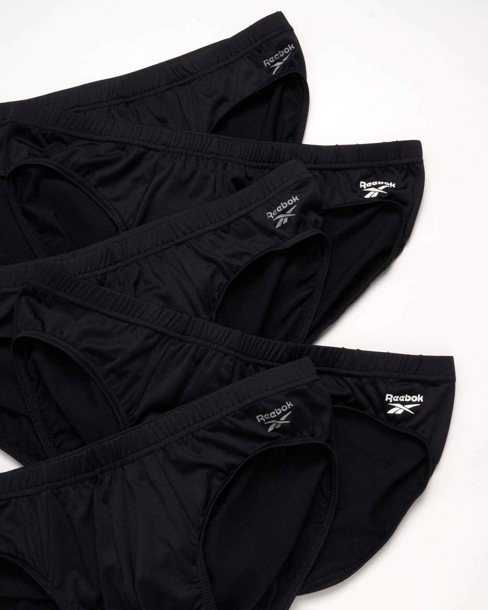 Reebok Men's Underwear - Quick Dry Performance Low Rise Briefs (5 Pack), Size Medium, All Black