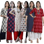 Tee Projekt Crepe Digital Printed Kurti For WomenS Ll Effortless Elegance Kurti (Pack Of 6)