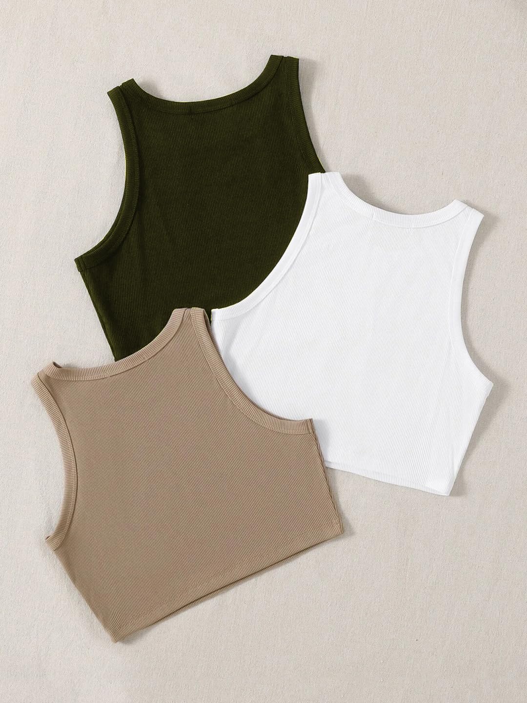 Toochki Tops for Woman | Spandex Top | Crop | Short | Western | for Jeans | Sleeveless | Stretchable | Pack of Three | Beige-Whi