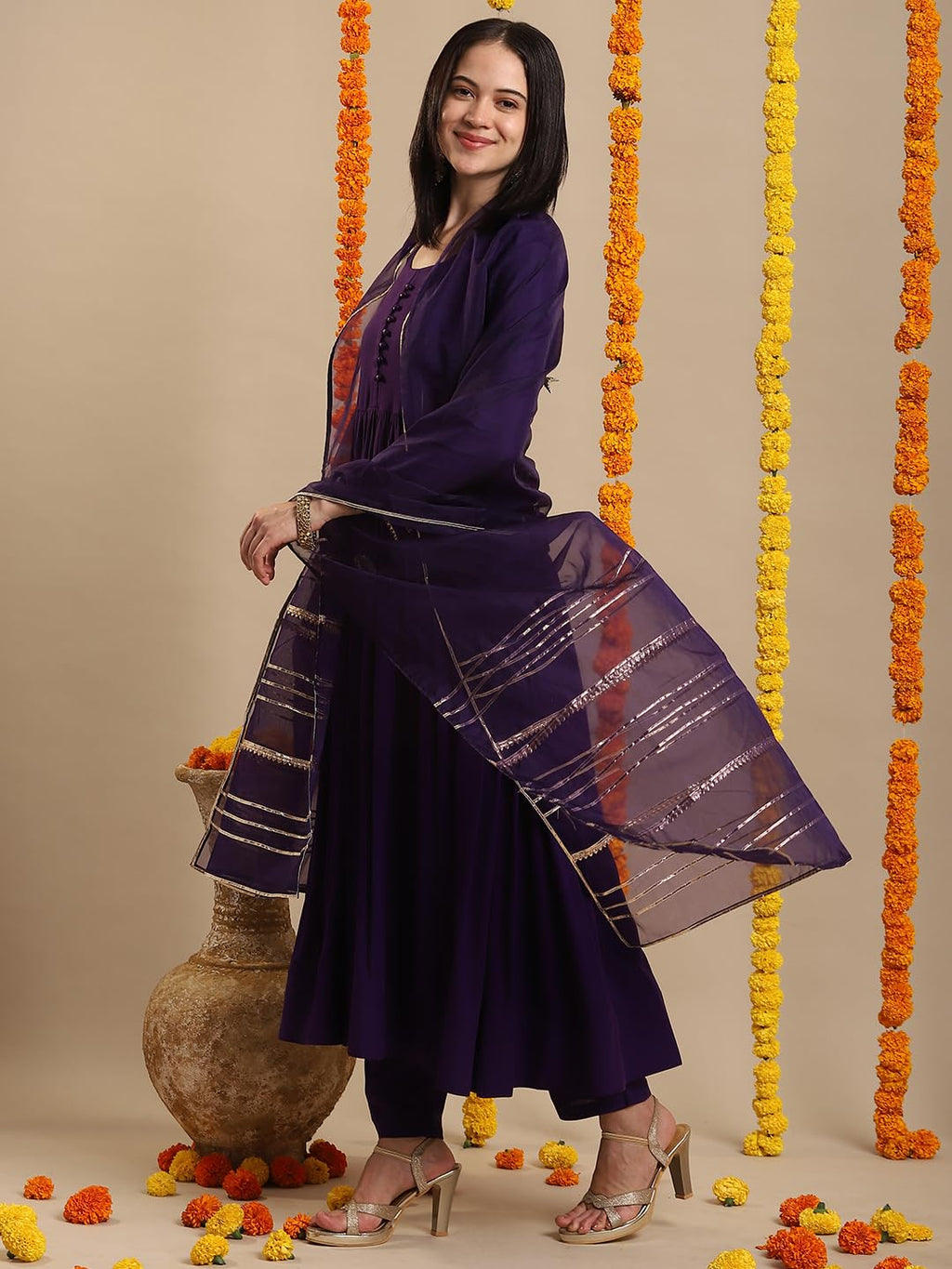 ANNI DESIGNER Women s Rayon Blend Kurta with Pants and Dupatta, Begani, 36
