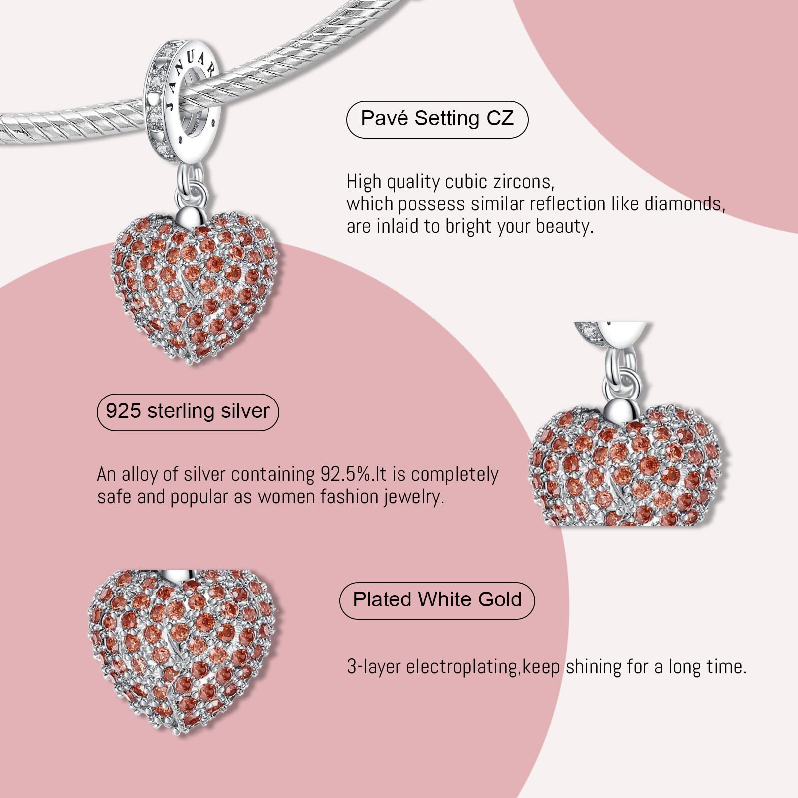 Annmors 925 Sterling Silver Safety Chain fit Bracelets Family Safety Chain Rosegold Infinity Love Charms Dangle Beads 5A Cubic Z