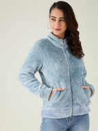 Modeve Women Solid Full Sleeve Jacket For Winter Sky Jacket For Winter