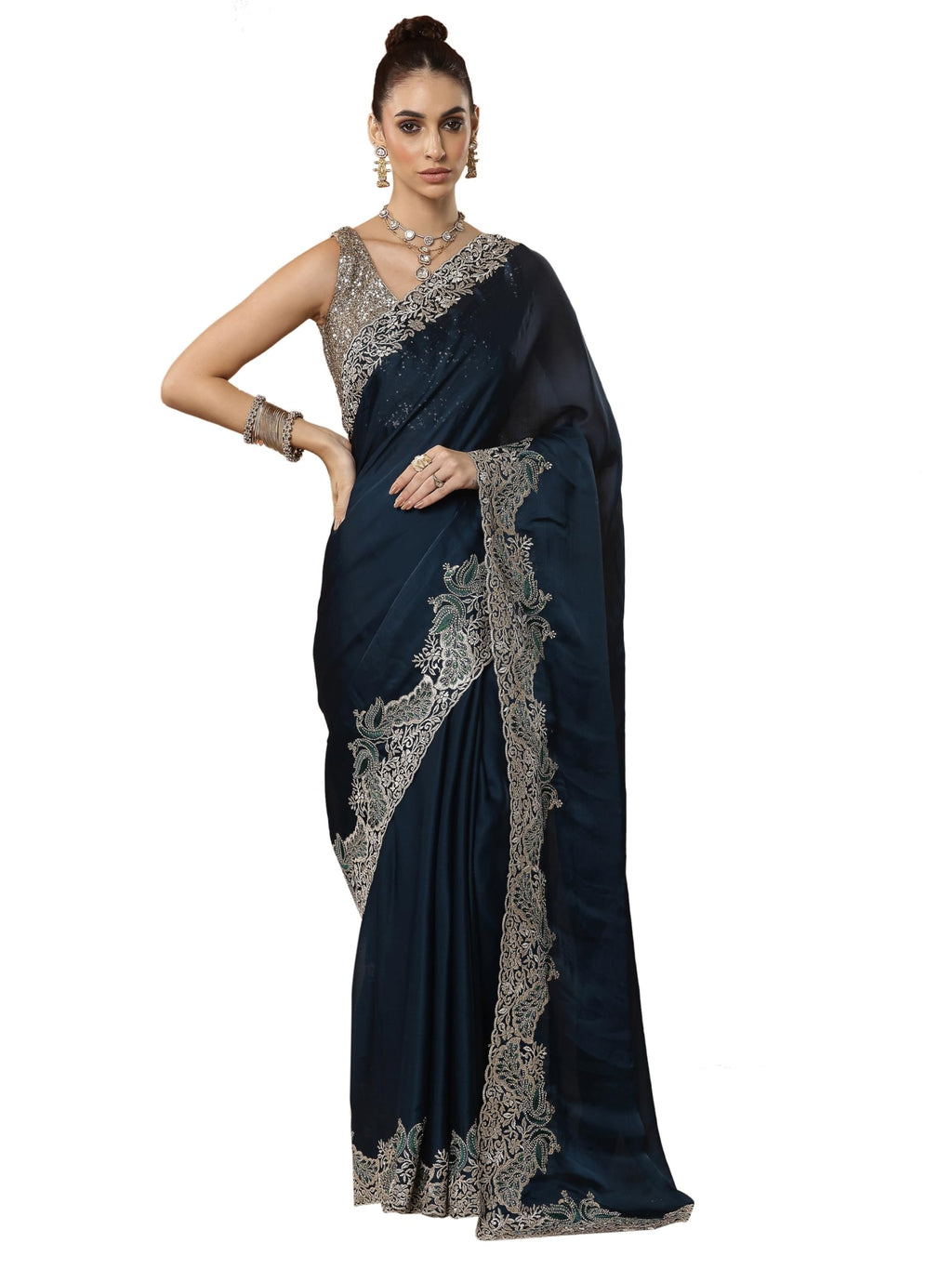 Libas Solid Chiffon Saree With Unstitched Blouse Piece