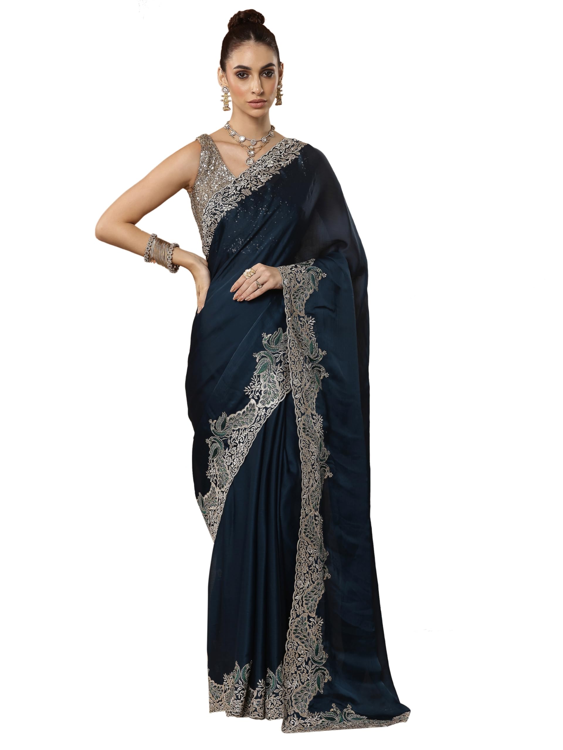 Libas Solid Chiffon Saree With Unstitched Blouse Piece