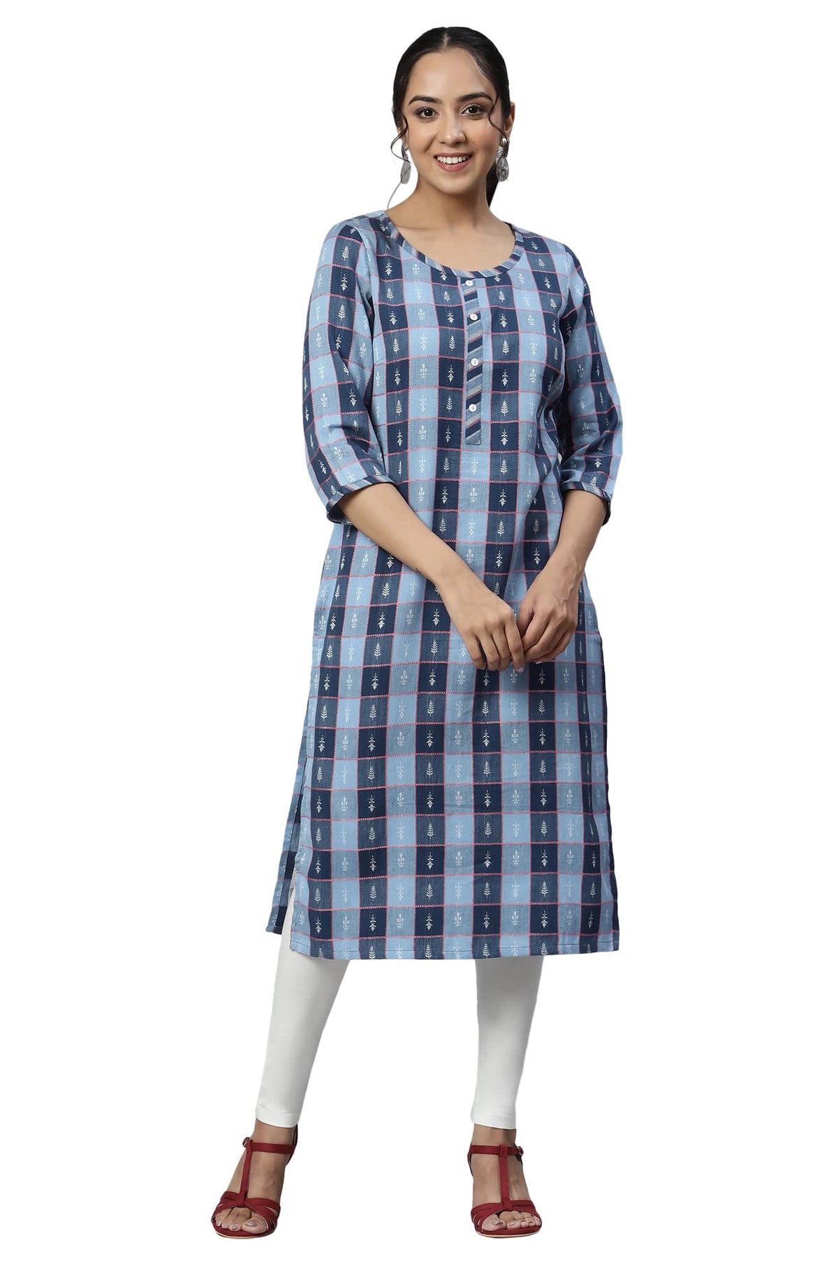 Aurelia Women Poseidon Dobby Geometric Yarn Dyed Straight Kurta_22Aua13341-702540_Xl