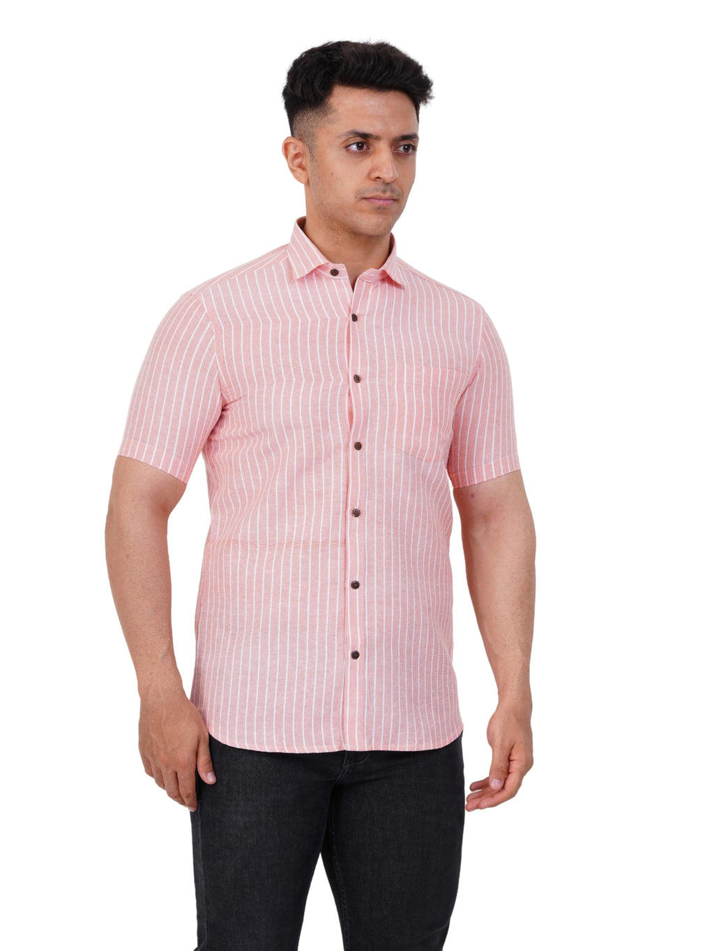 Mens Striped Regular fit Cotton Casual Shirt Pink