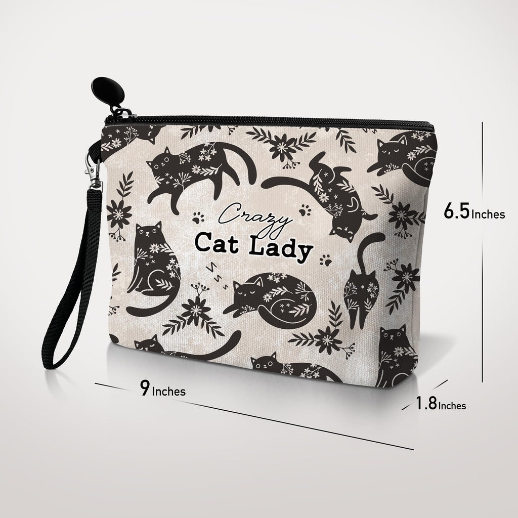 Hglian Cat Makeup Bag,Cat Cosmetic Bag Zipper Pouch Travel Toiletry Bag,Cat Purse Cute Black Cat Themed Gifts for Women Cat Love