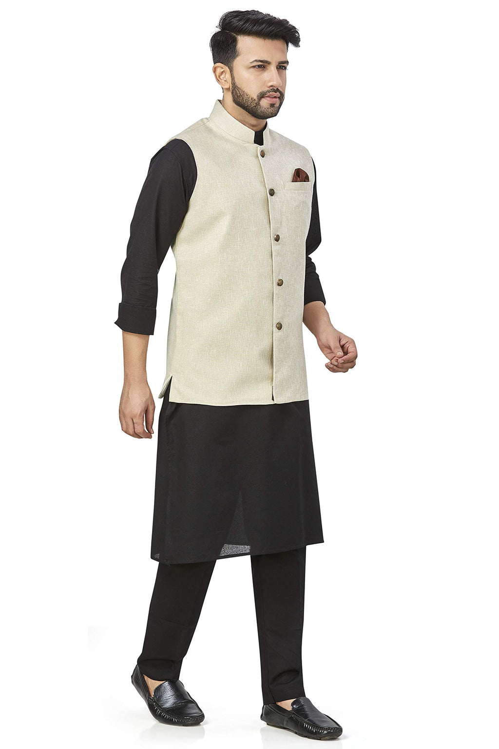 baaamboos 100% Cotton Blend Stylish Trendy Solid Pattern Sleeveless Comfortable Mens only Nehru Jacket for Regular Use Ethnic W
