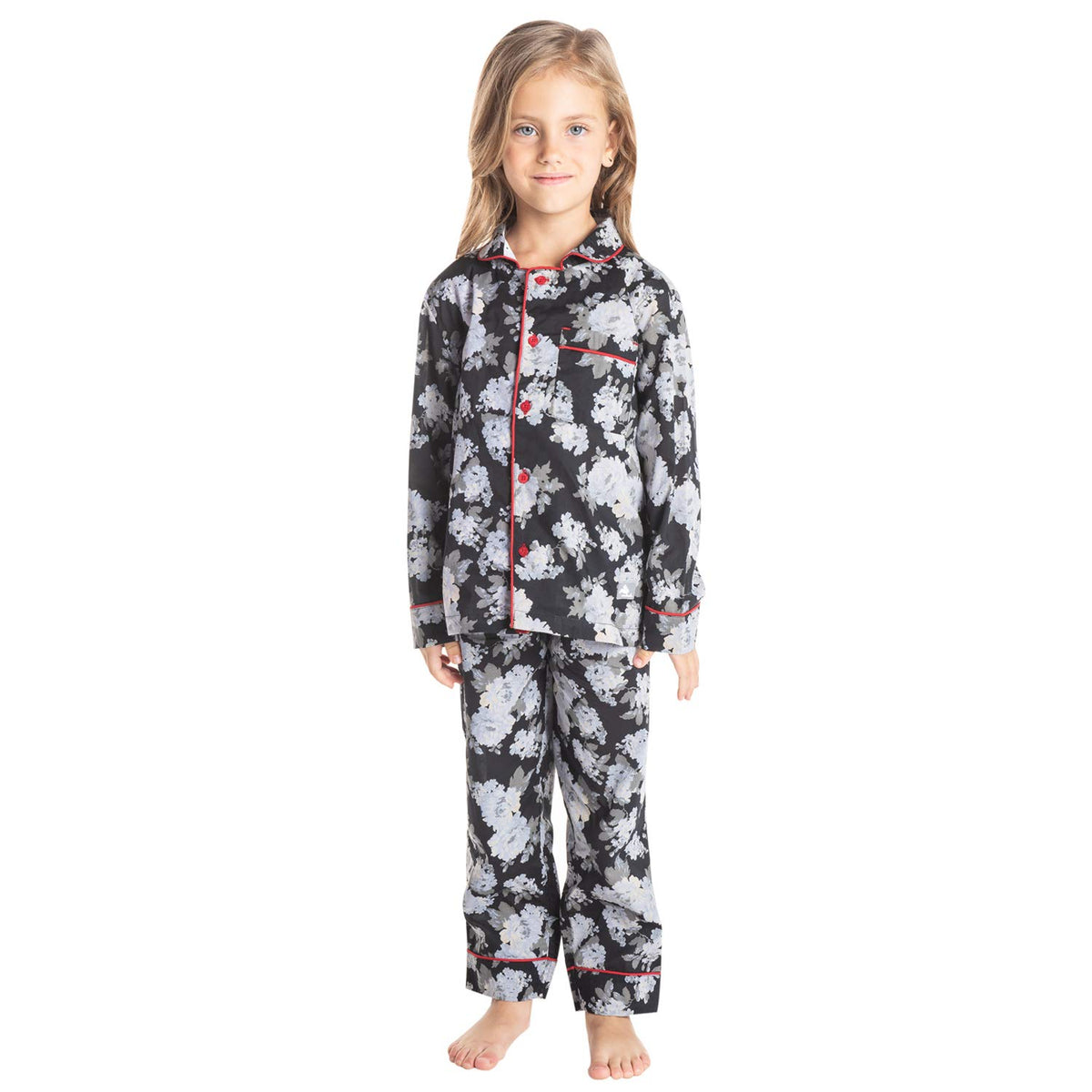 Cherry Crumble Black Printed 100% Cotton Full Sleeves Collar Neck Night Wear Regular Fit Summer Nightsuit for Girls 18-24