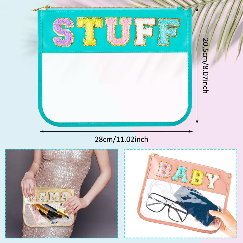 3 Pcs Chenille Letter Zipper Pouch for Travel Clear Snack Bags Waterproof Cosmetic Pouch Nylon Gym Beach Multipurpose Makeup Bag