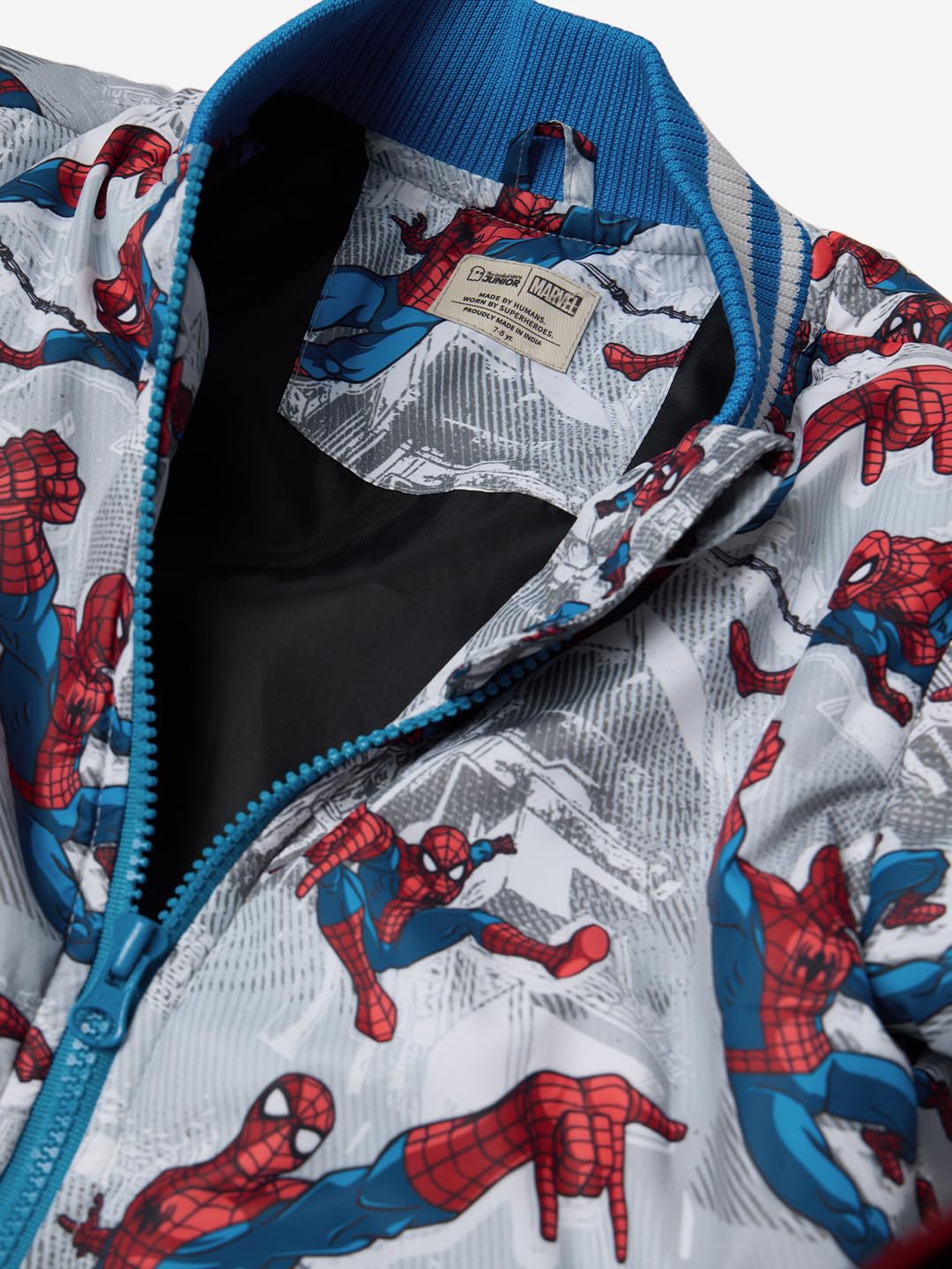 The Souled Store Official Spider-Man: Web-Slinger Boys Long Sleeve Hooded Neck Polyester Graphic Printed Reversible Puffer Jacke