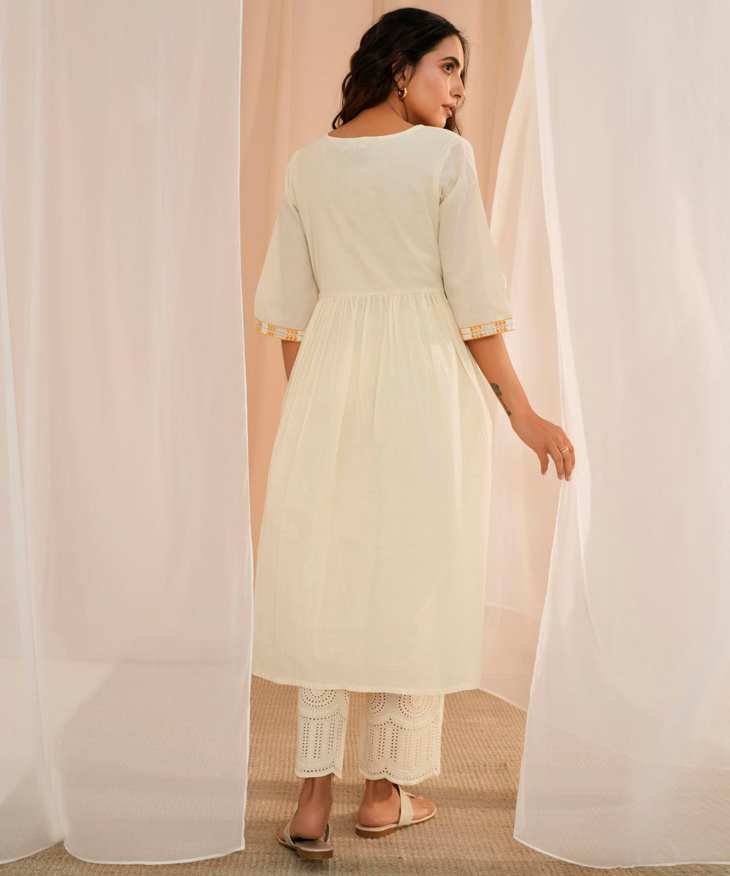 Libas Womens Cotton Printed A-Line Kurta (26725_Off White