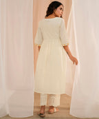 Libas Womens Cotton Printed A-Line Kurta (26725_Off White