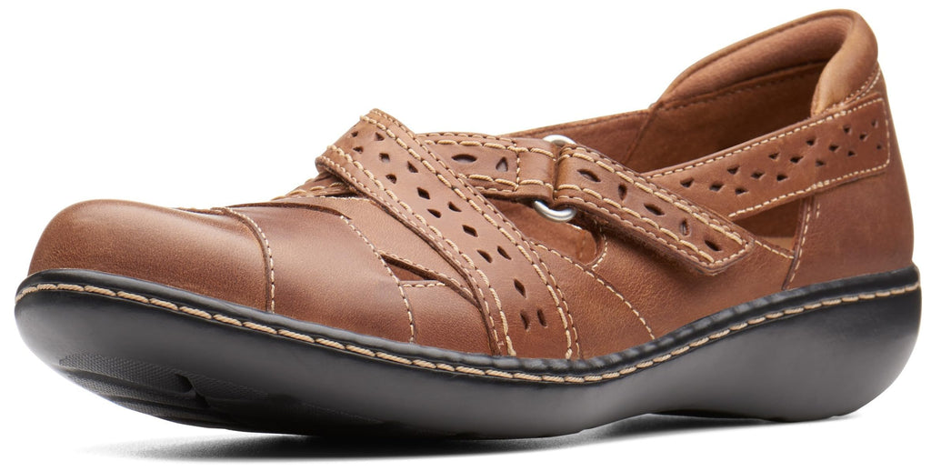 Clarks Womens Ashland Spin Q Mary Jane Flat, Dark tan Leather,8 Wide