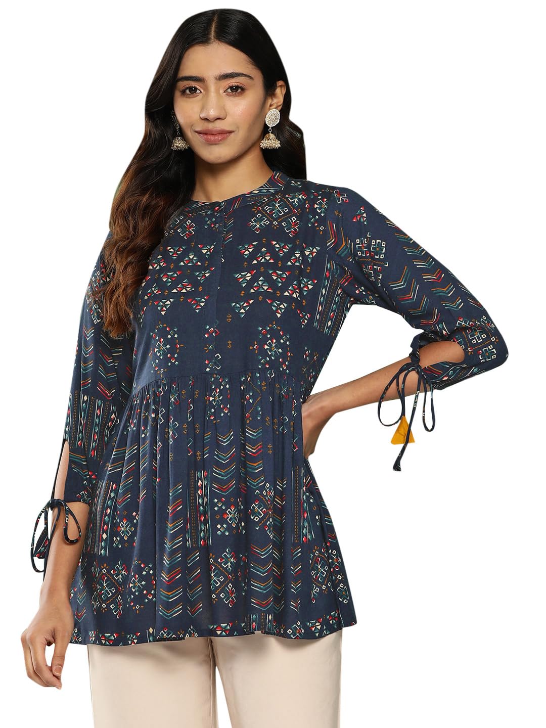 Libas WomenS Rayon Blend Printed A-Line Kurtis (26137_Blue