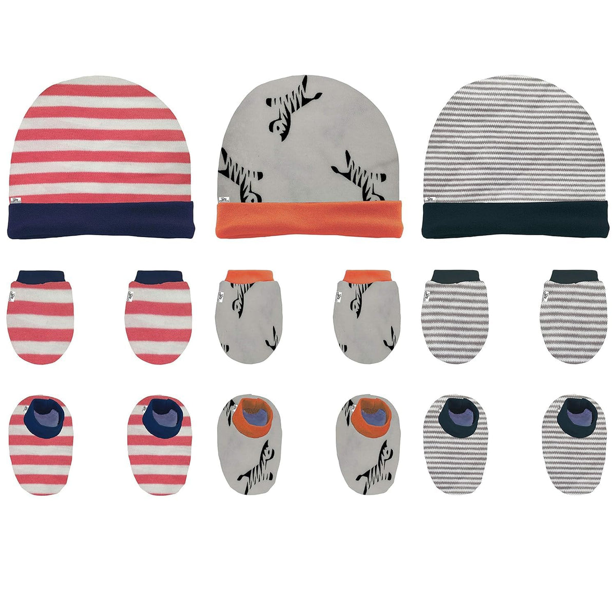 Mini Berry Cotton Booties Mittens And Caps Combo Super Soft For New Born Baby Boys And Baby Girls (Multicolor (Pack Of 3), 03 M 0-6