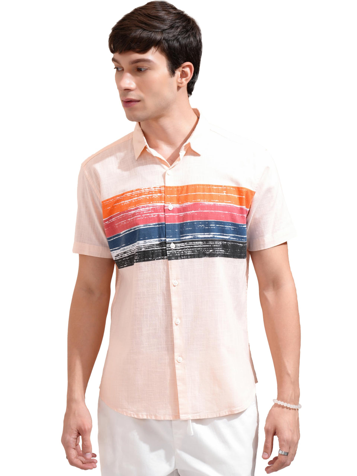 KETCH Men Half Sleeve Slim Fit KHSH002037 Pink S