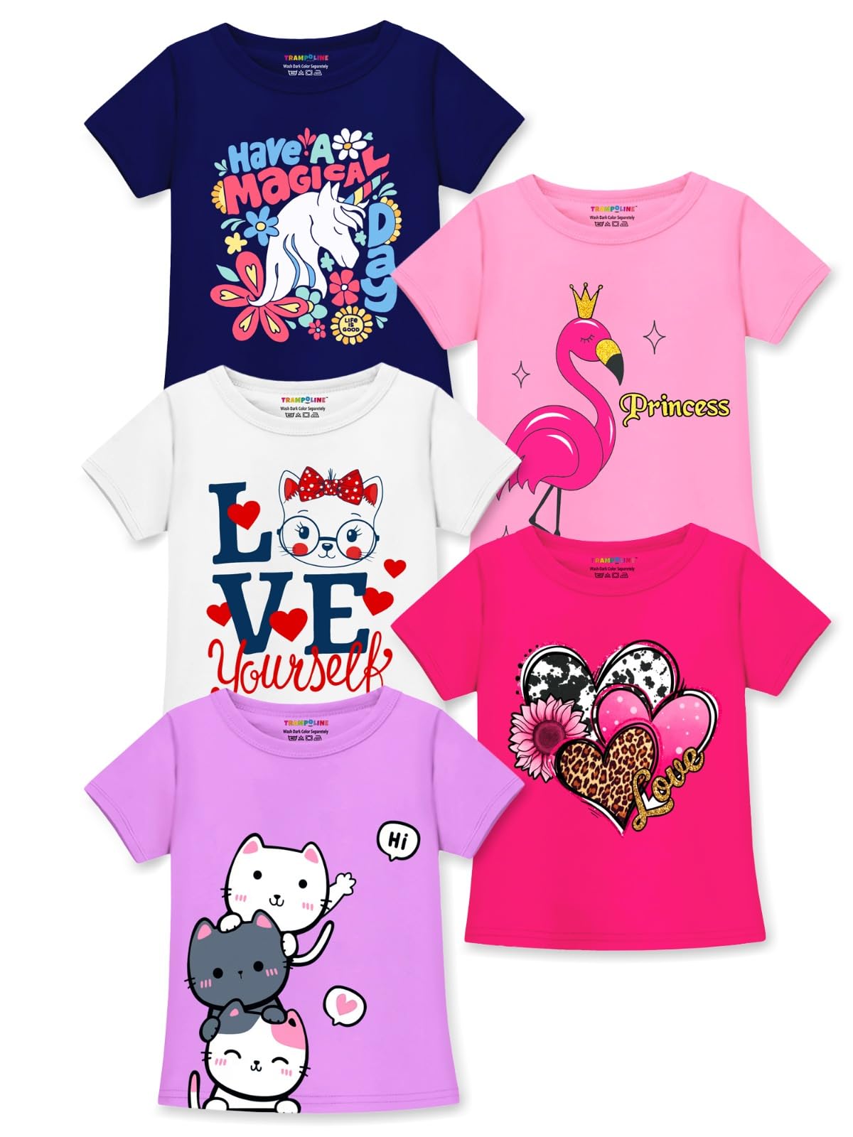 Trampoline Girls Cotton Half Sleeves Regular Fit TShirt Pack Of 5(TrmHfs229_5) Multicolour, 1314 Years 13-14