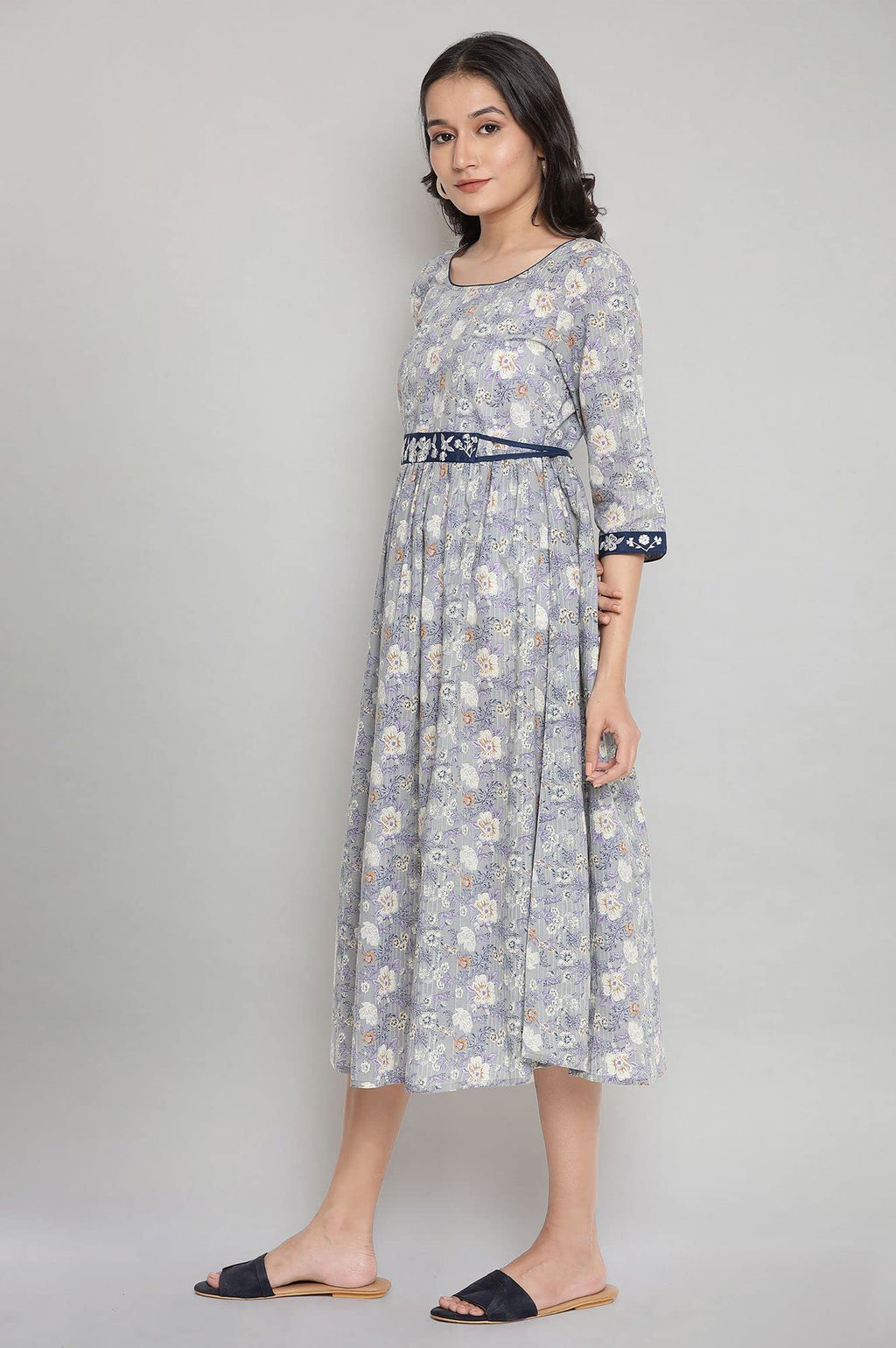 Aurelia WomenS Stonewash Grey Cotton Gathered Dress