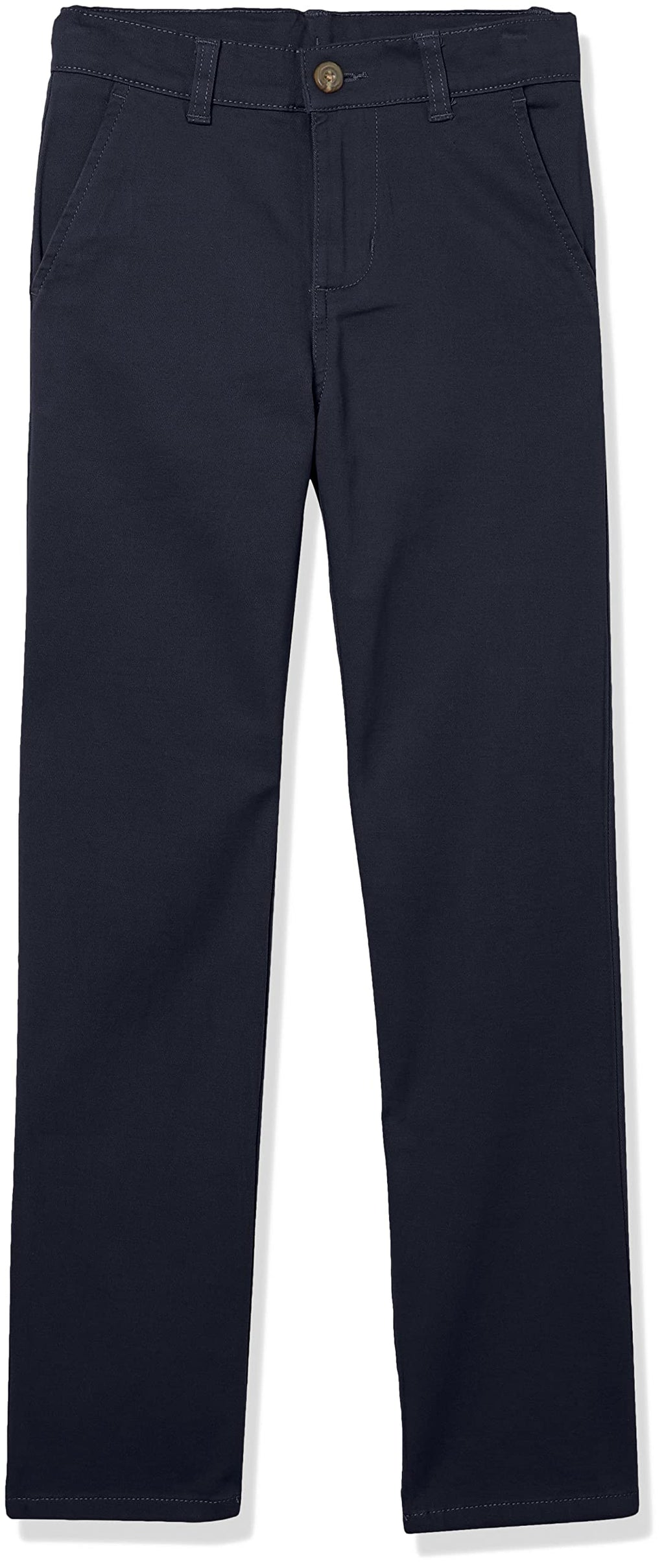 IZOD Boys School Uniform Twill Khaki Pants, Flat Front & comfortable Waistband, Navy, 7