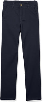 IZOD Boys School Uniform Twill Khaki Pants, Flat Front & comfortable Waistband, Navy, 7