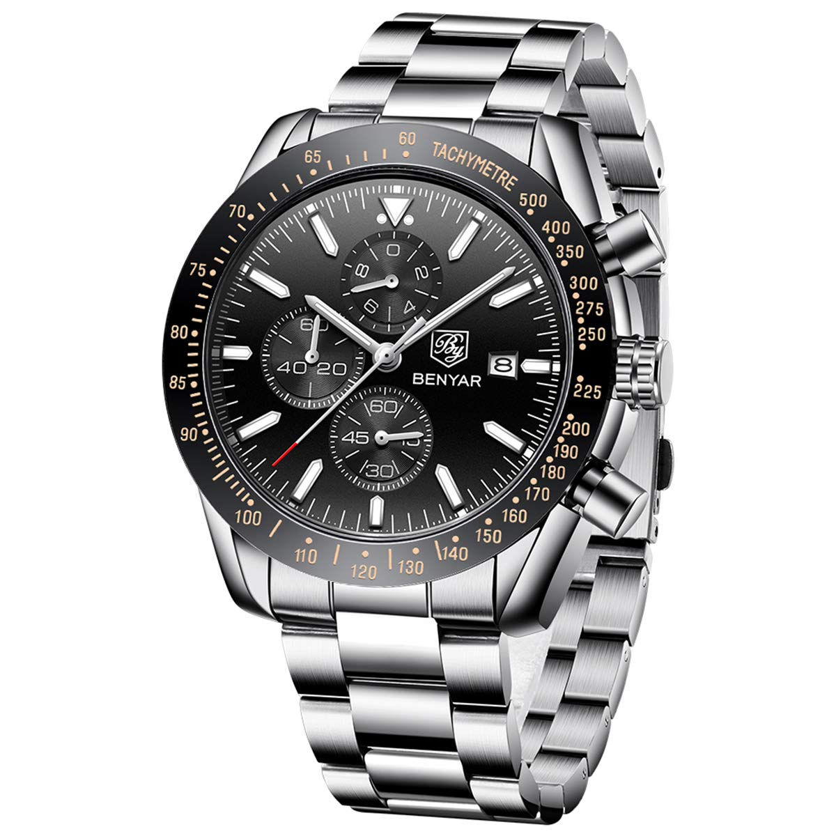 BY BENYAR Mens Watches chronograph Analog Quartz Movement Stylish Sports Designer Wrist Watch 30M Waterproof Elegant gift for Me