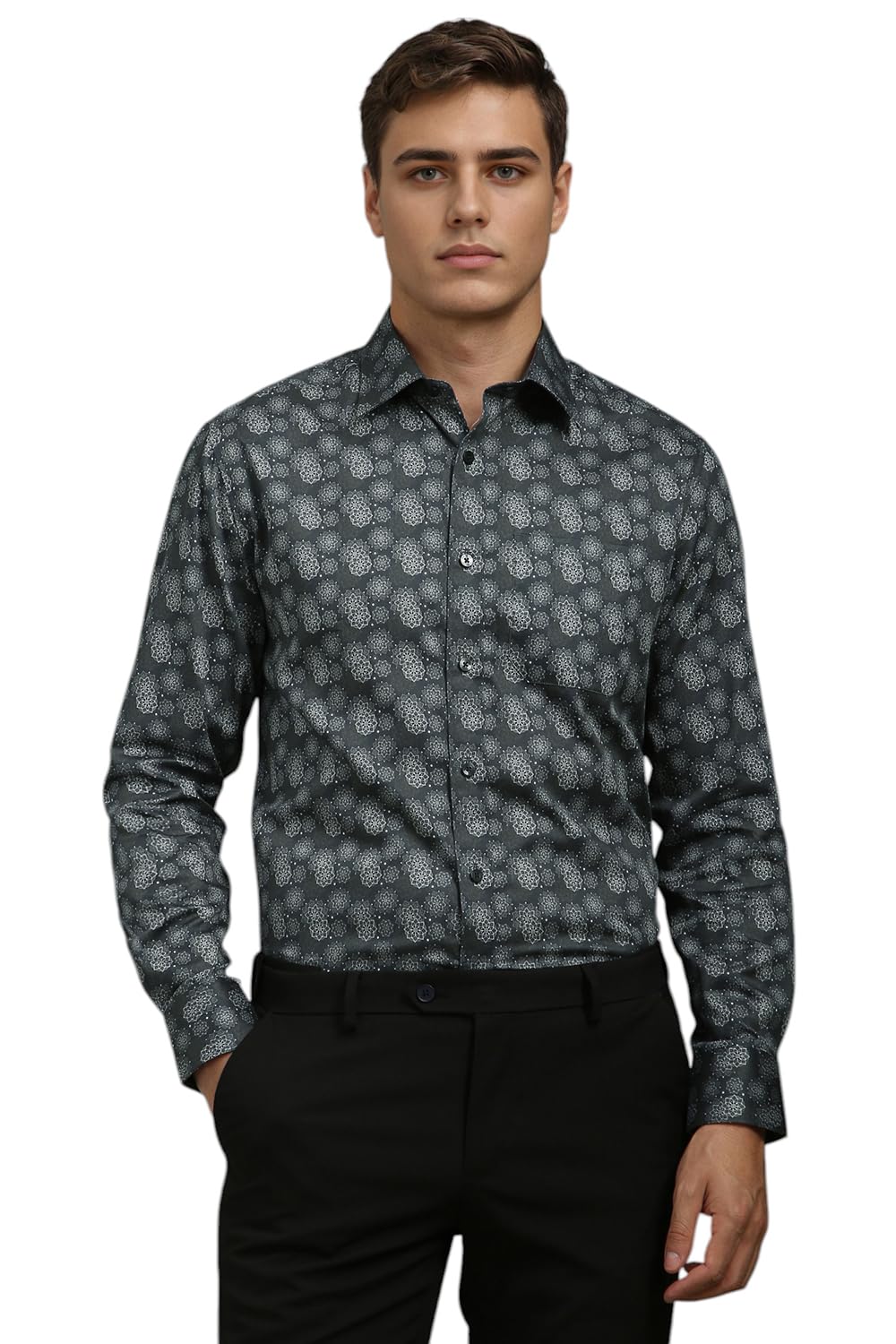 Louis Philippe Men Grey Classic Fit Print Full Sleeves Formal Shirt