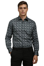 Louis Philippe Men Grey Classic Fit Print Full Sleeves Formal Shirt