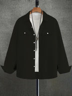 Shasmi Solid Regular Fit Double Pocket Polyester Shirt Casual Plain Full Sleeve (Mens Stylish Ribbed 154_Black