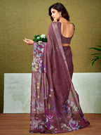 Satrani WomenS Linen Zari Border Printed Ready To Wear One Minute Pre Pleated Readymade Saree With Unstitched Blouse Piece (34R