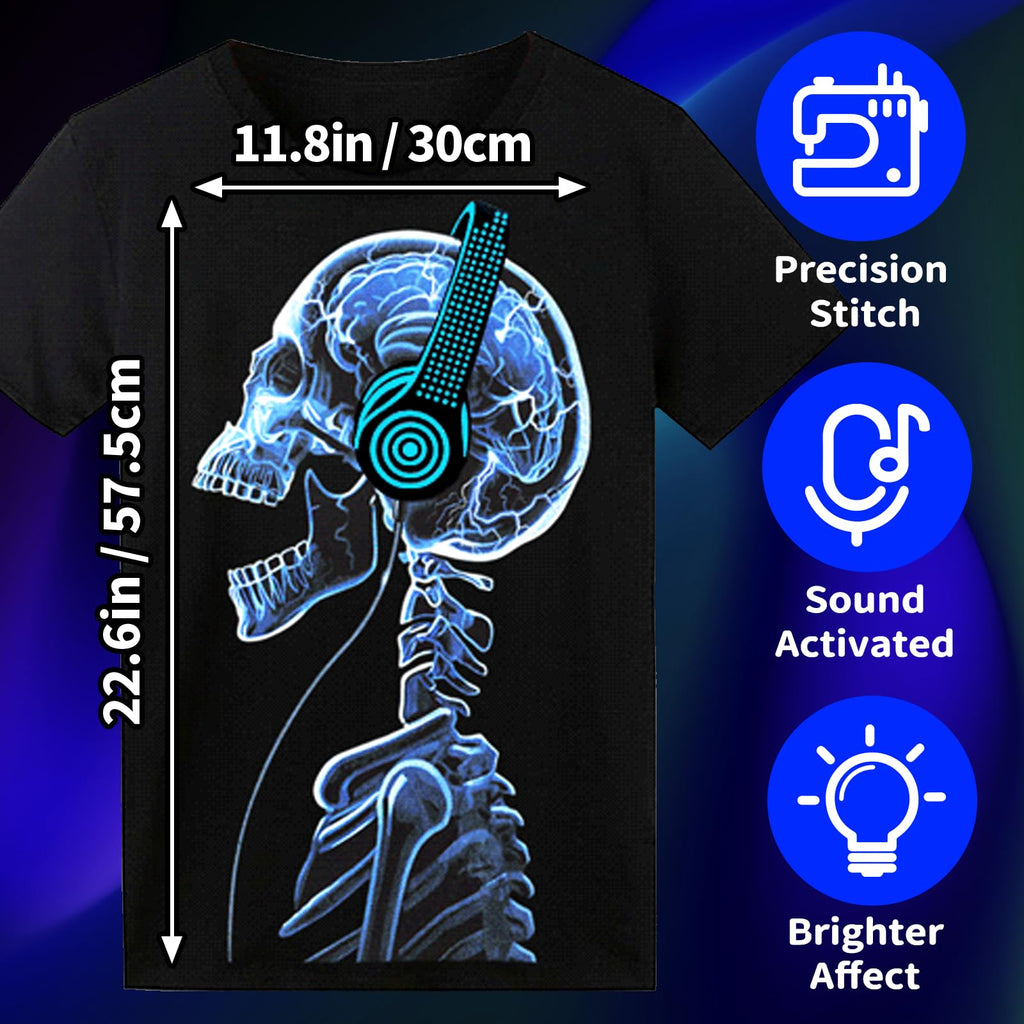 LED T Shirt Sound Activated Light Up Rave Shirts Glow in The Dark for Party Black