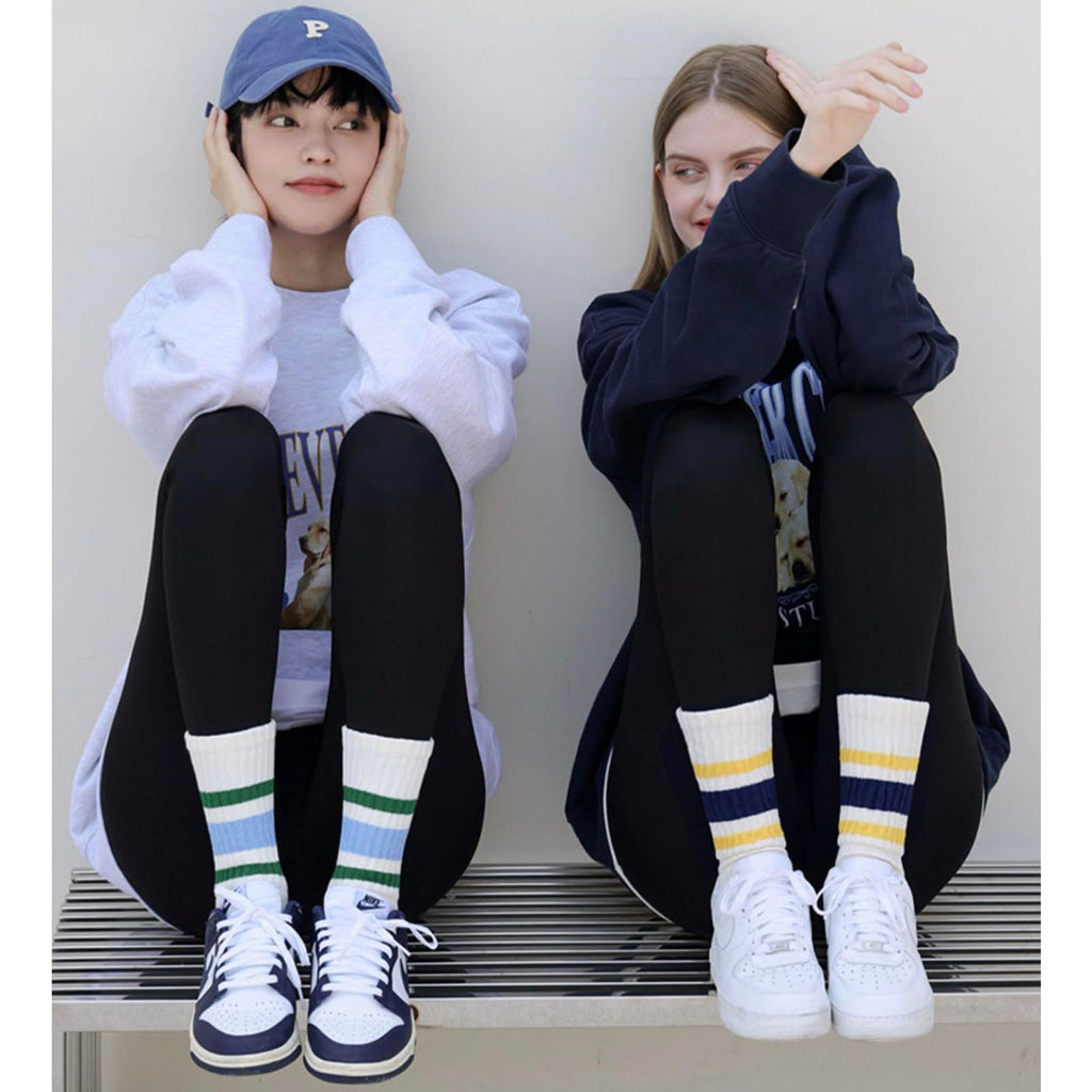 Fszsaa 3Pairs Fun Novelty Socks For Women Striped Retro Crew Socks Sporty Calf Socks Casual Cotton Socks Women