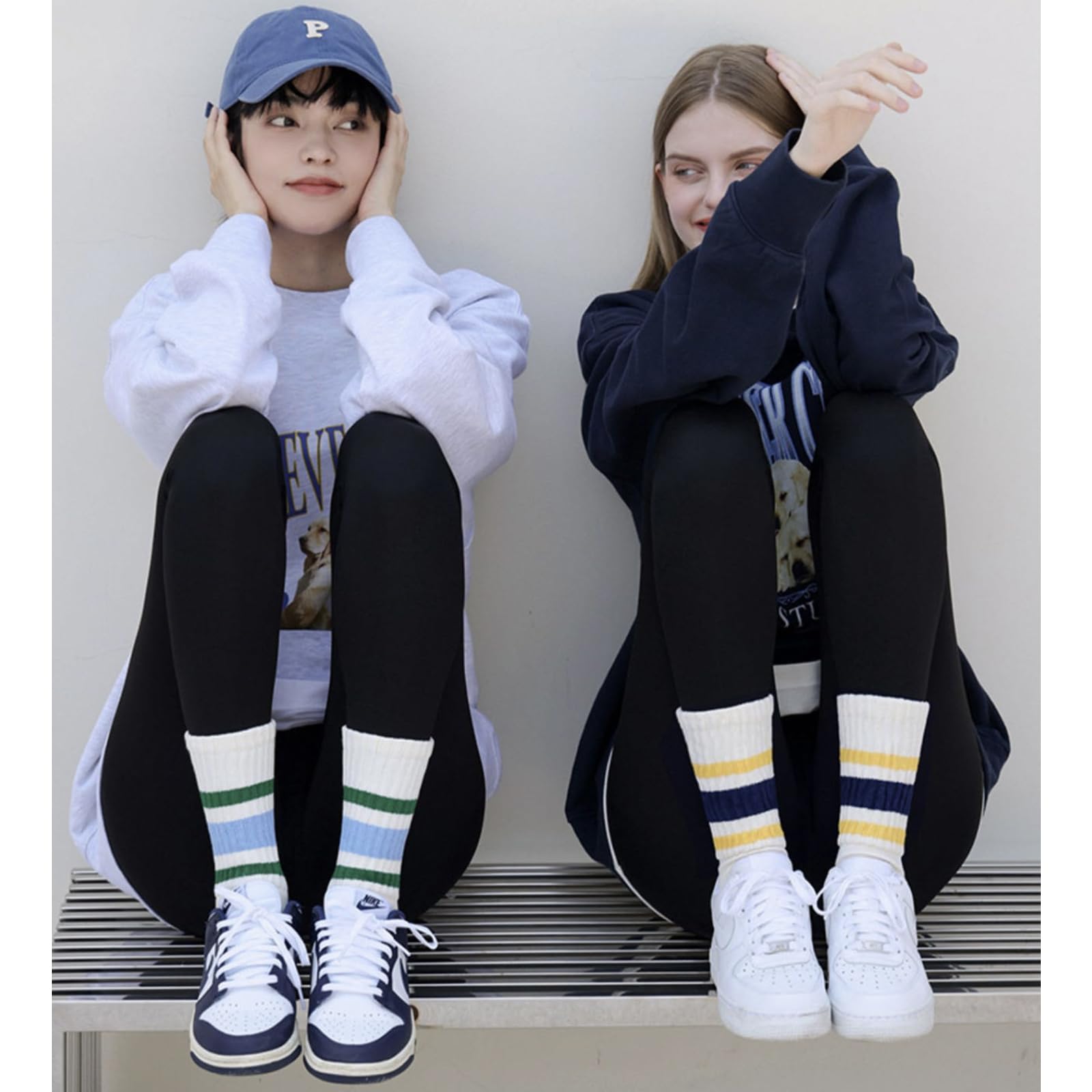 Fszsaa 3Pairs Fun Novelty Socks For Women Striped Retro Crew Socks Sporty Calf Socks Casual Cotton Socks Women