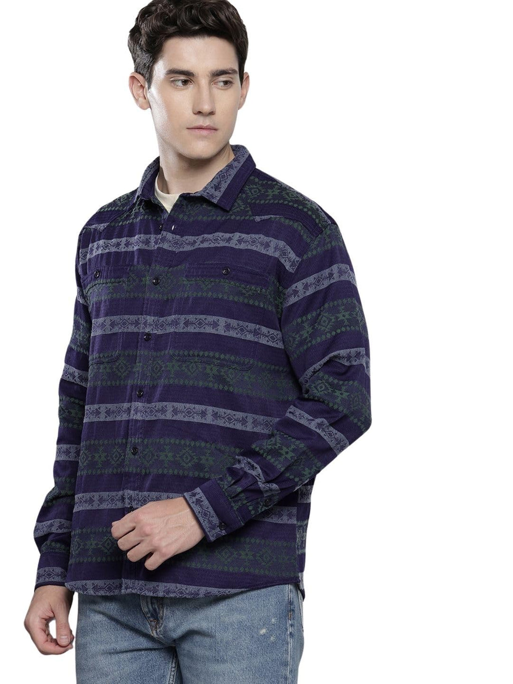 The Indian Garage Co Mens Relaxed Fit Aztec Print Long Sleeves Resort Sweater
