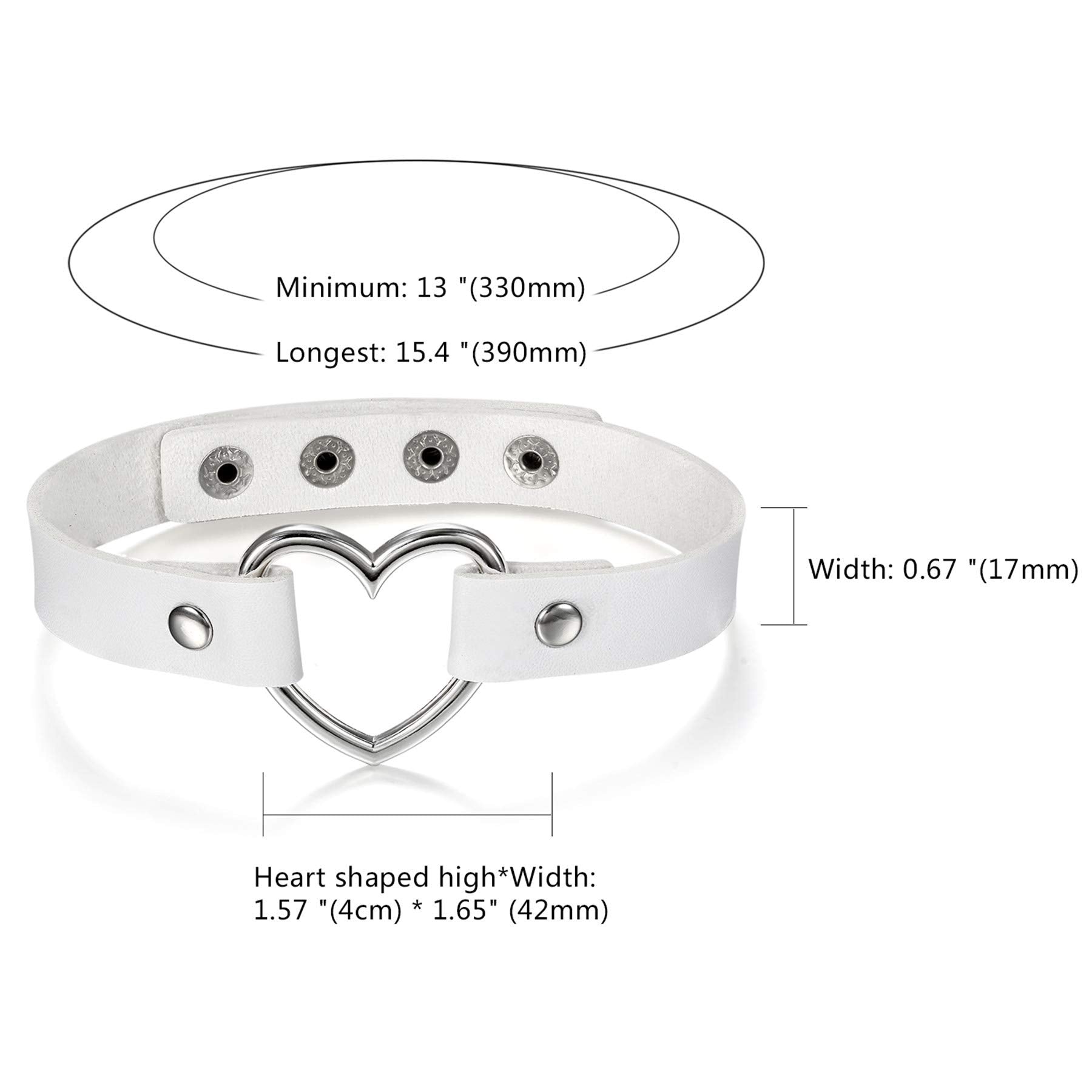 OIDEA White Adjustable Leather Heart Charm Choker Necklace for Women Party Cosplay Halloween Decorations