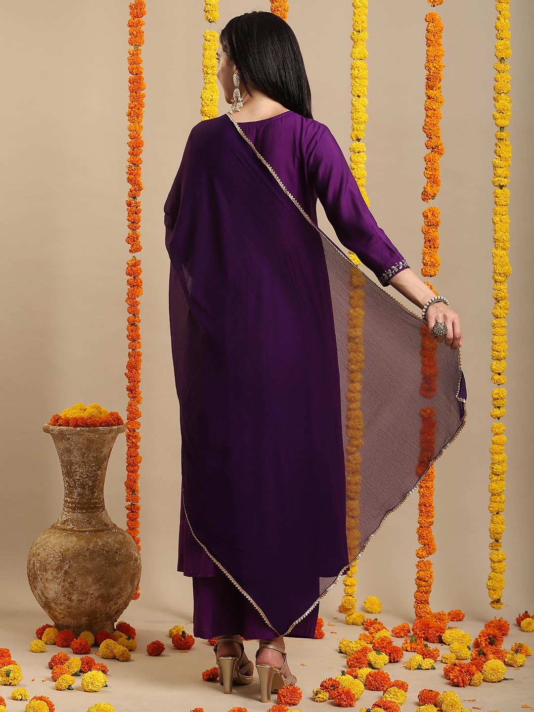 ANNI DESIGNER Women s Rayon Blend Kurta with Pants and Dupatta, Begani, 2XL